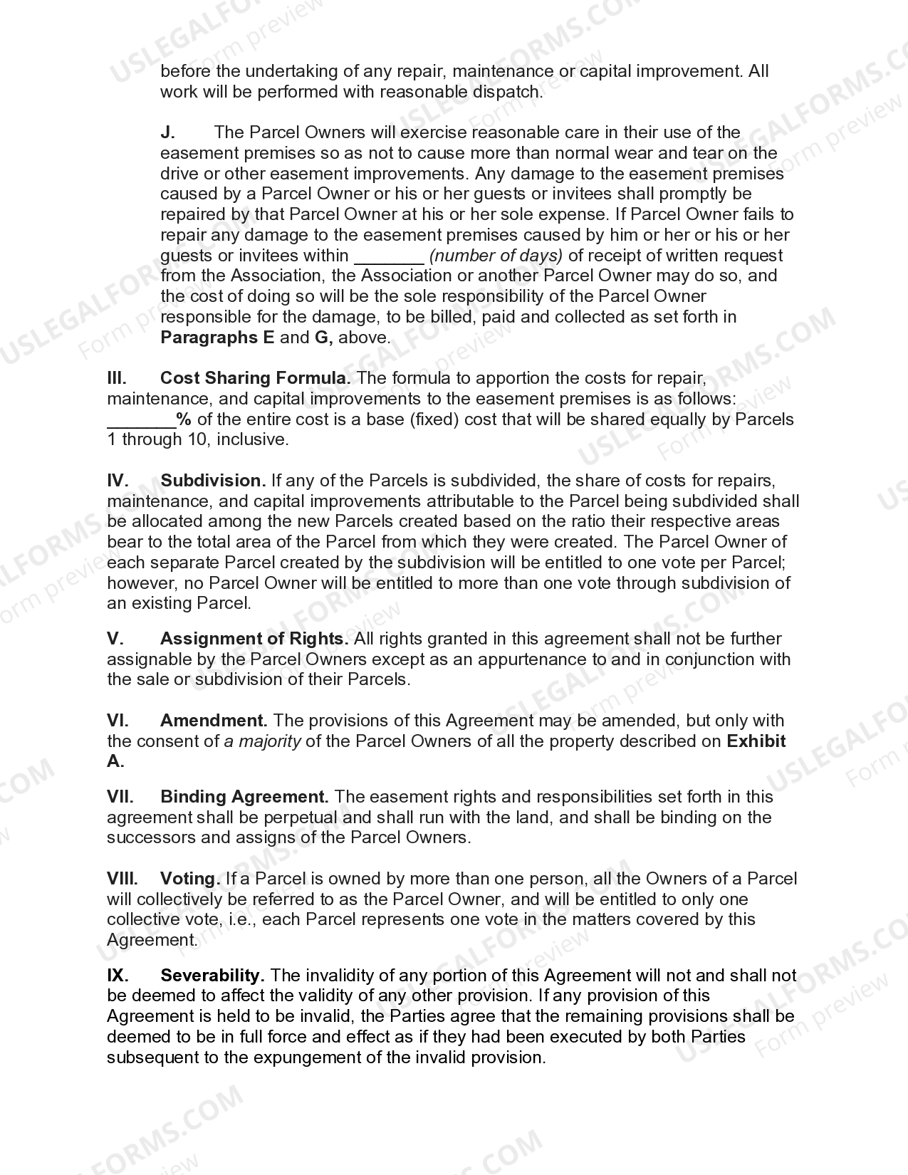 Declaration of Easement with Common Private Drive including Rights and