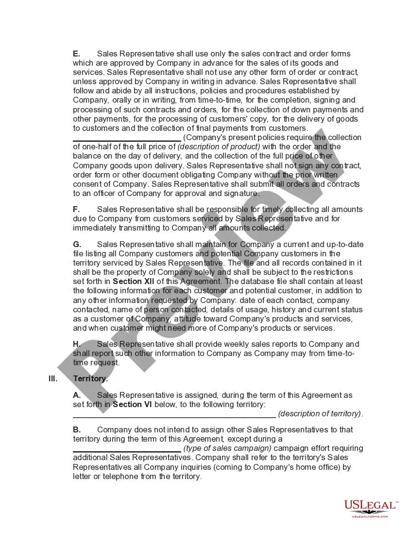 Preview Sales Agency Agreement with Minimum Performance Standard