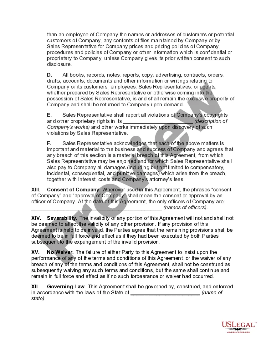 Preview Sales Agency Agreement with Minimum Performance Standard