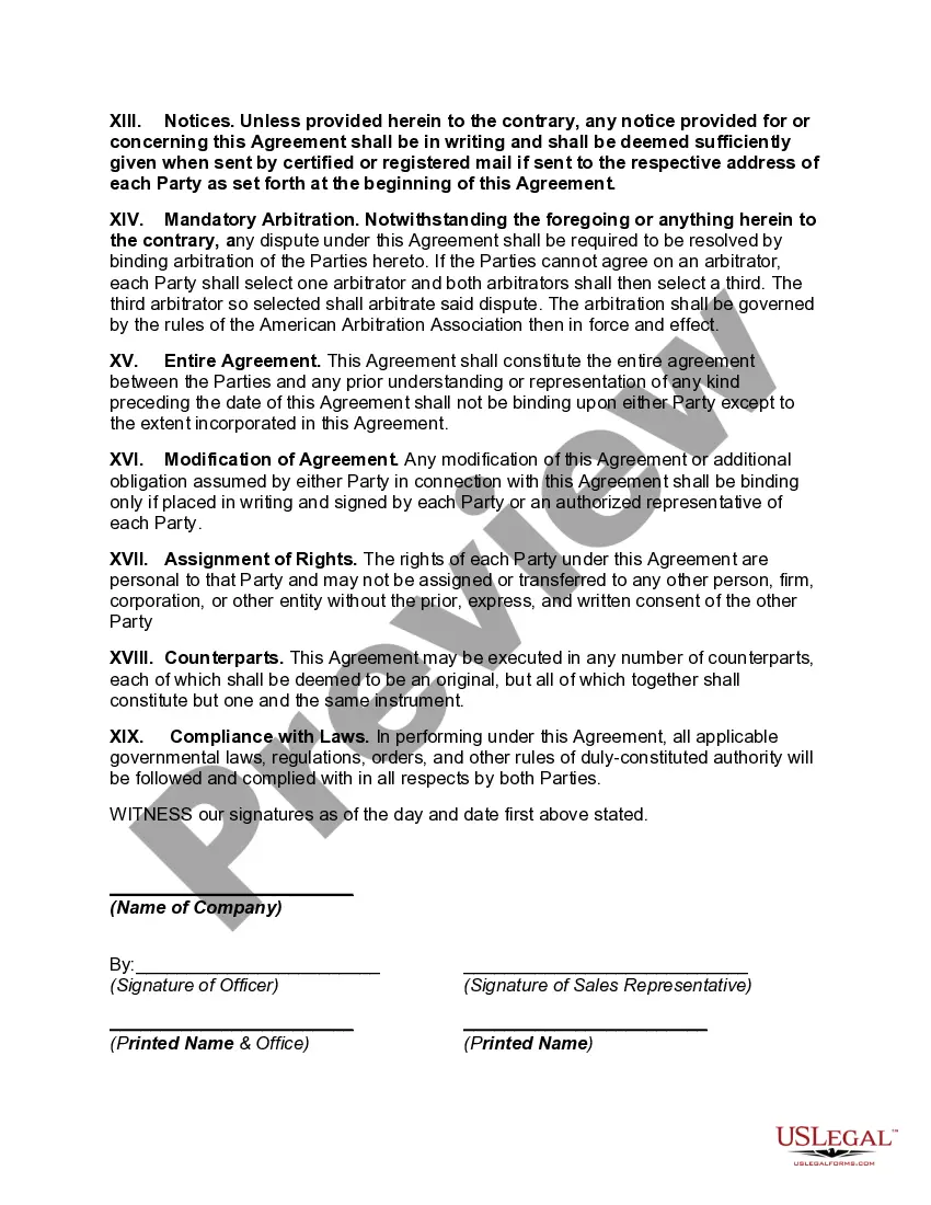 Preview Sales Agency Agreement with Minimum Performance Standard