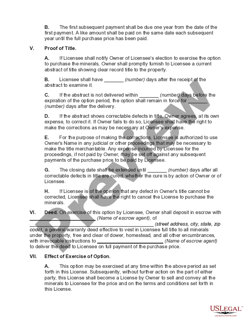Preview Exploration License with Option to Purchase Minerals on Installment Payments