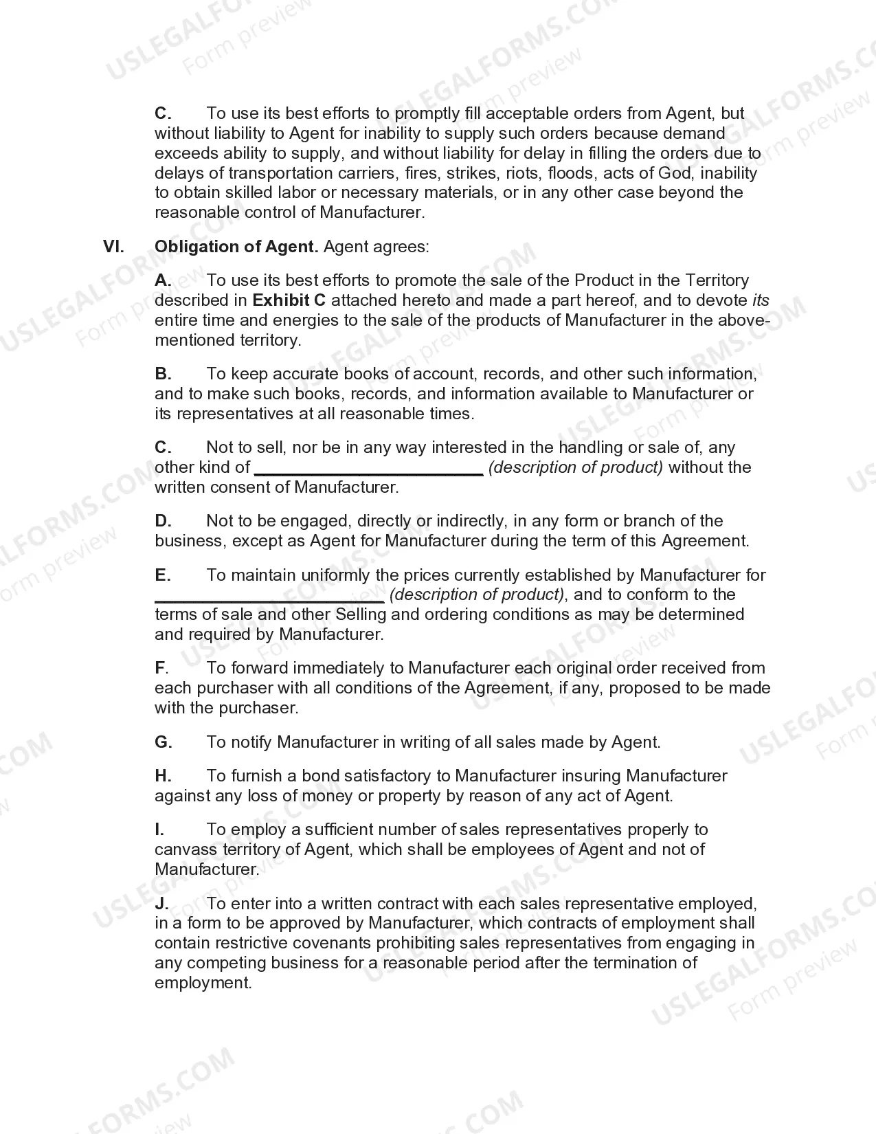 Preview Sales Agency Agreement with Exclusive Territory with Monetary Penalty for Violation