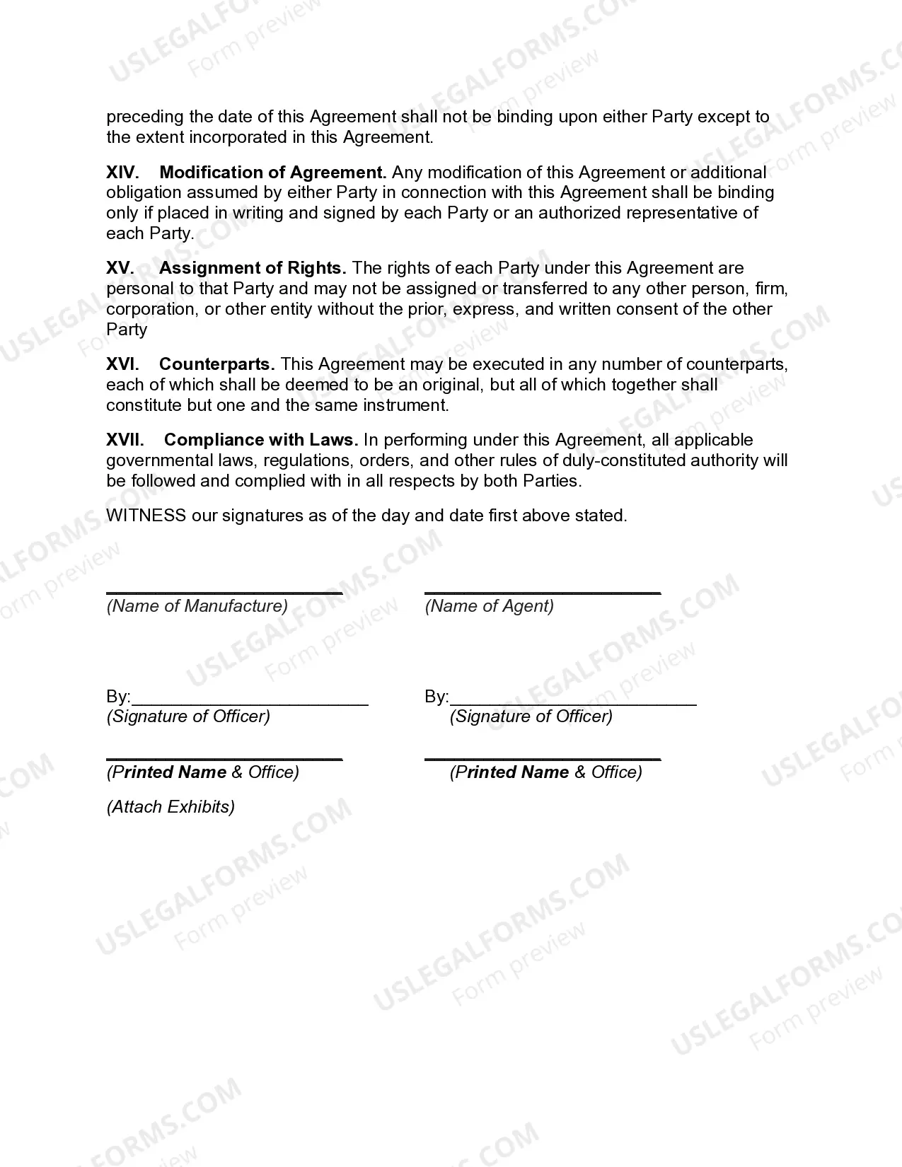 Preview Sales Agency Agreement with Exclusive Territory with Monetary Penalty for Violation