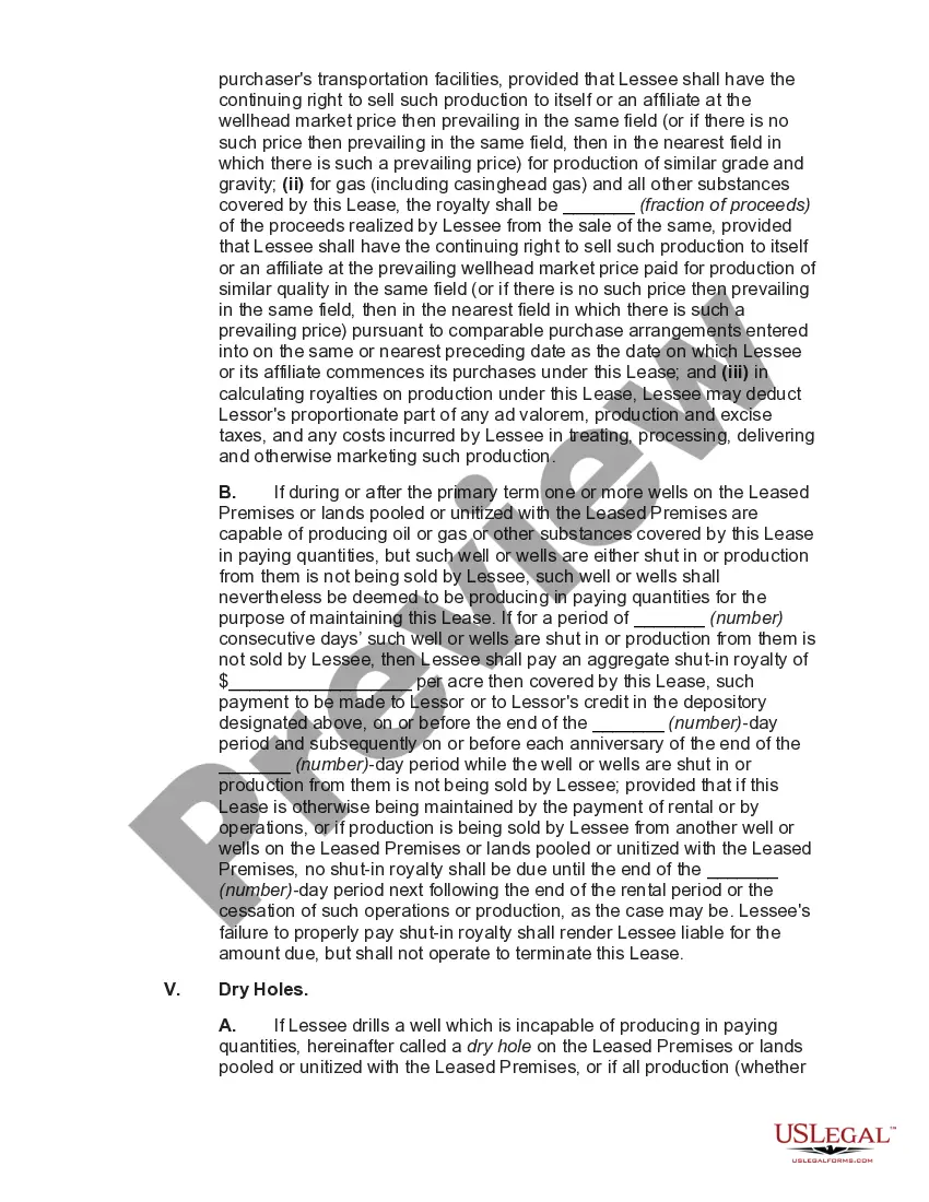 Preview Gas and Oil Lease with Pooling Lights and Warranty of Title with Pooling Subject to Pooling Criteria