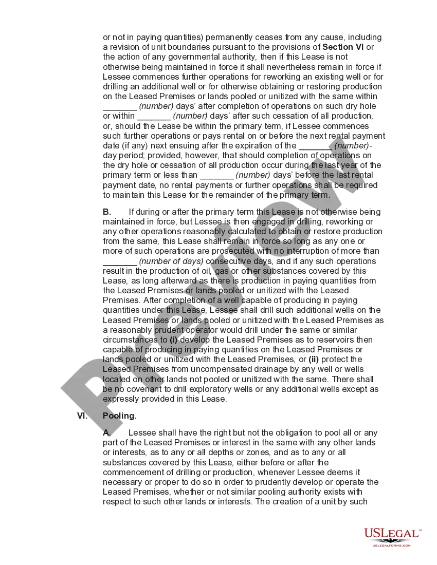 Preview Gas and Oil Lease with Pooling Lights and Warranty of Title with Pooling Subject to Pooling Criteria