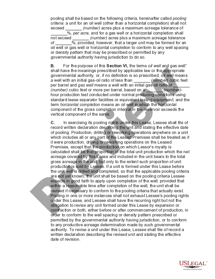Preview Gas and Oil Lease with Pooling Lights and Warranty of Title with Pooling Subject to Pooling Criteria