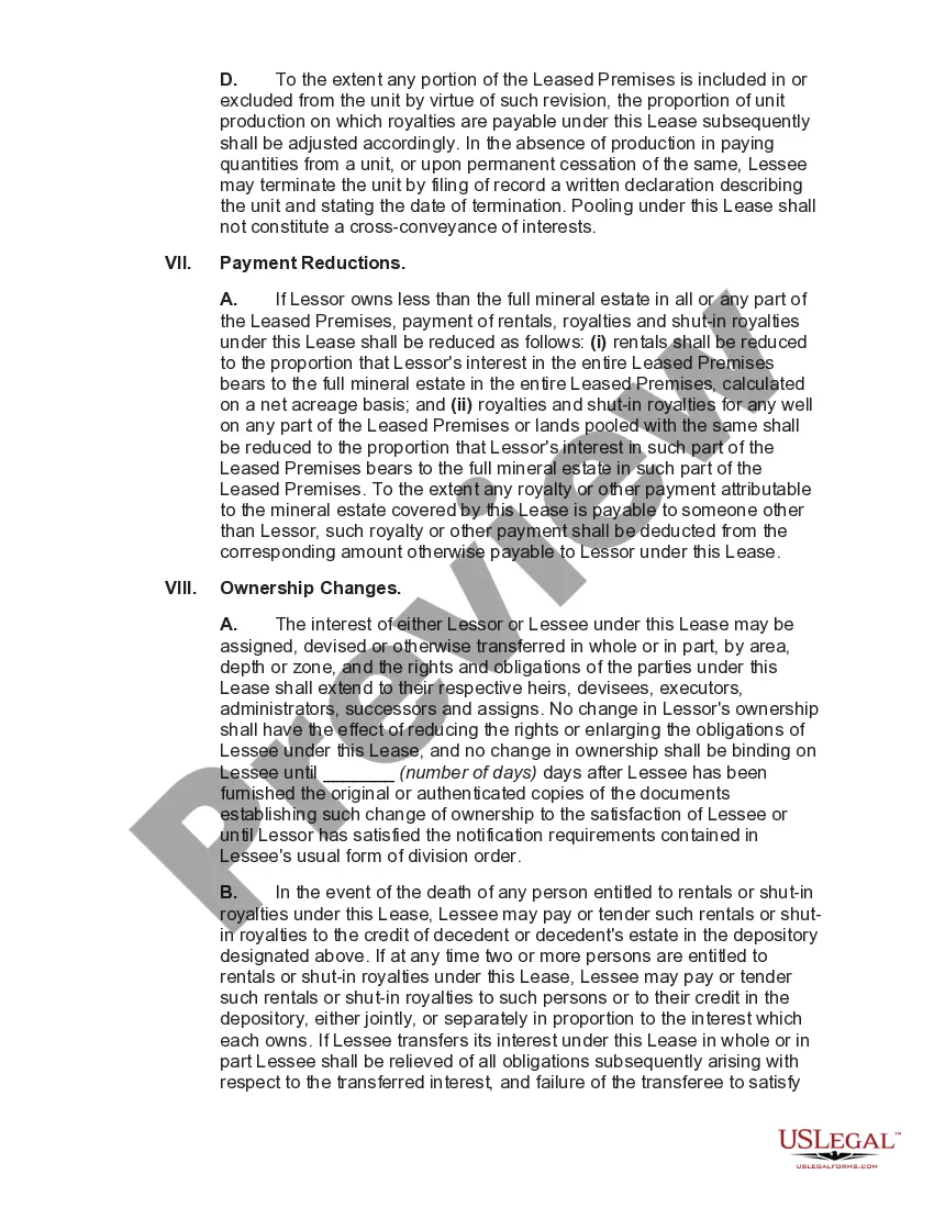 Preview Gas and Oil Lease with Pooling Lights and Warranty of Title with Pooling Subject to Pooling Criteria