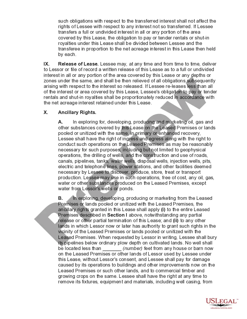 Preview Gas and Oil Lease with Pooling Lights and Warranty of Title with Pooling Subject to Pooling Criteria