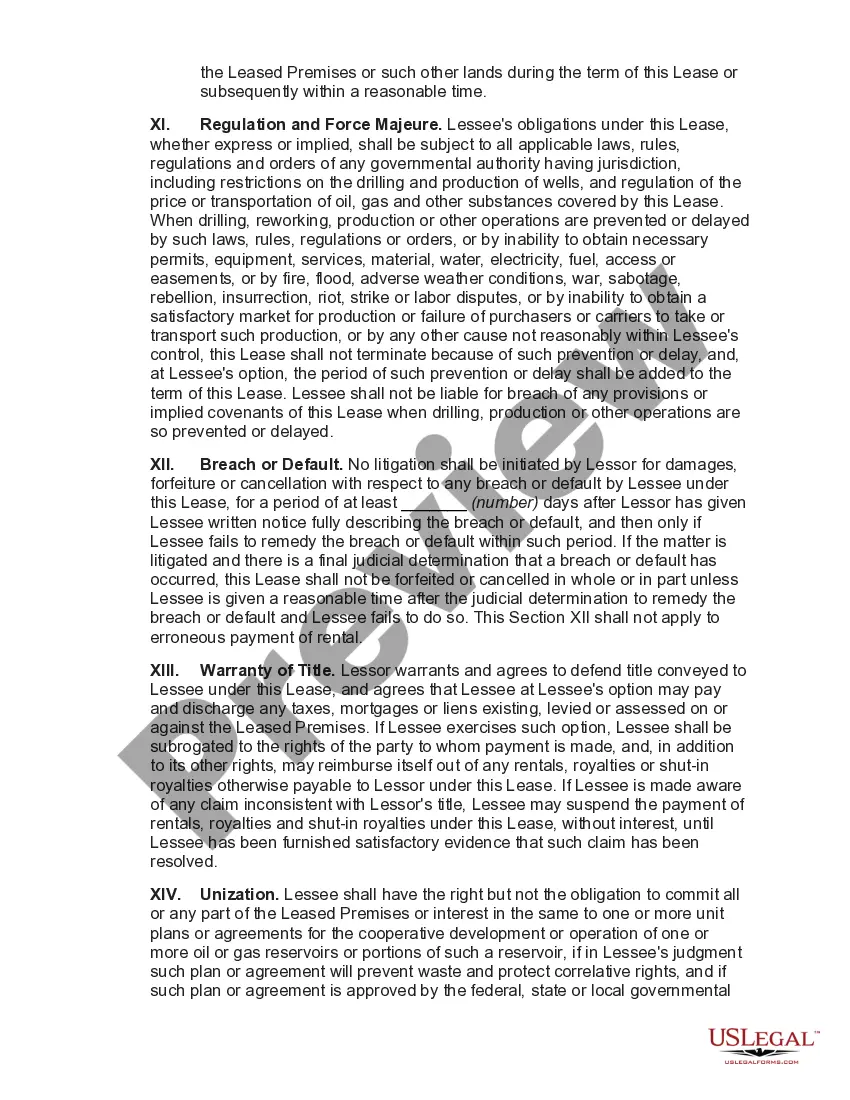 Preview Gas and Oil Lease with Pooling Lights and Warranty of Title with Pooling Subject to Pooling Criteria