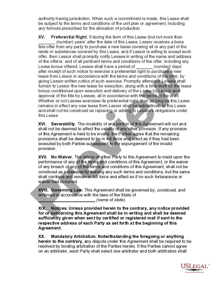 Preview Gas and Oil Lease with Pooling Lights and Warranty of Title with Pooling Subject to Pooling Criteria