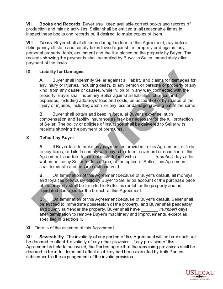 Preview Sale of Lode Mine with Royalties Applied to Purchase Price