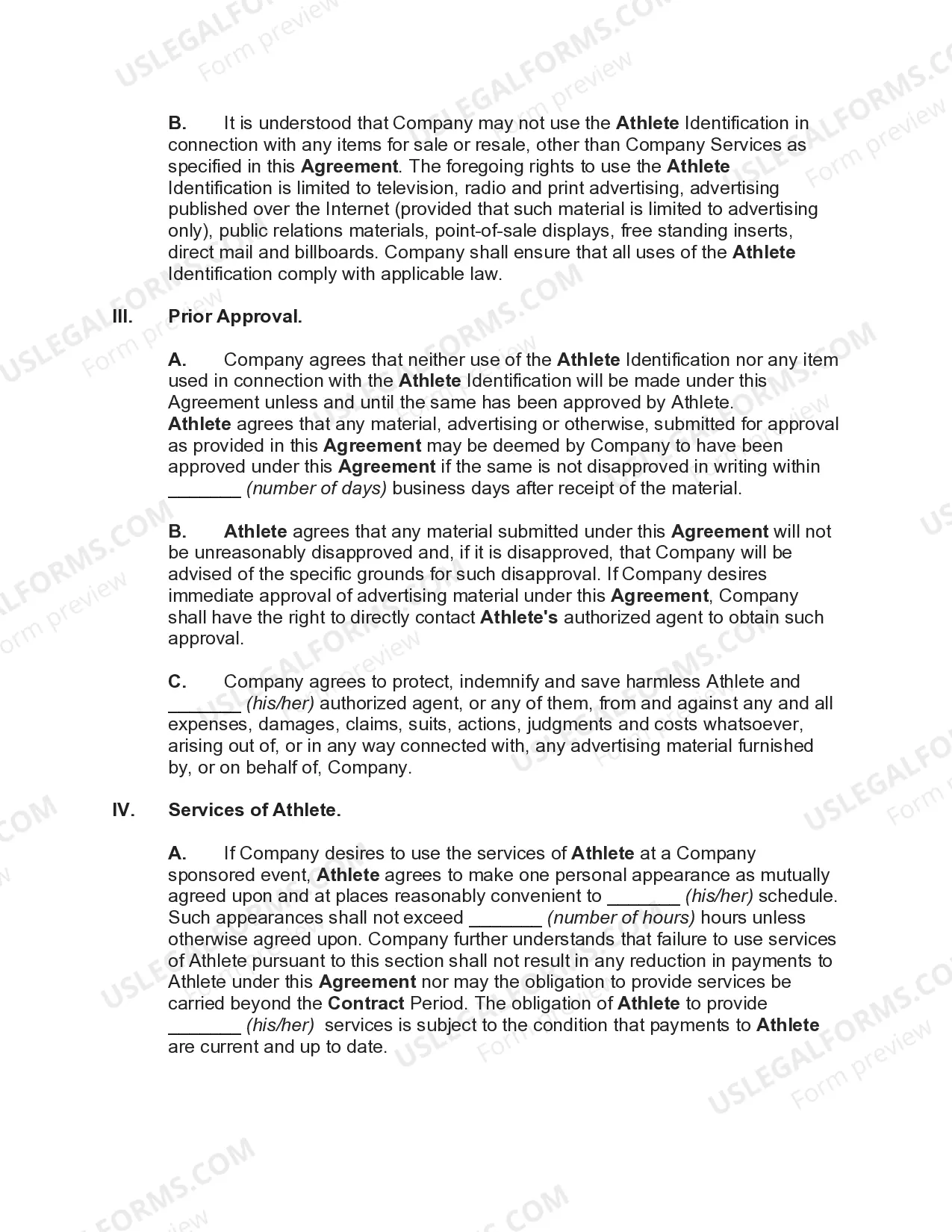 Preview College Athlete NIL Endorsement Agreement