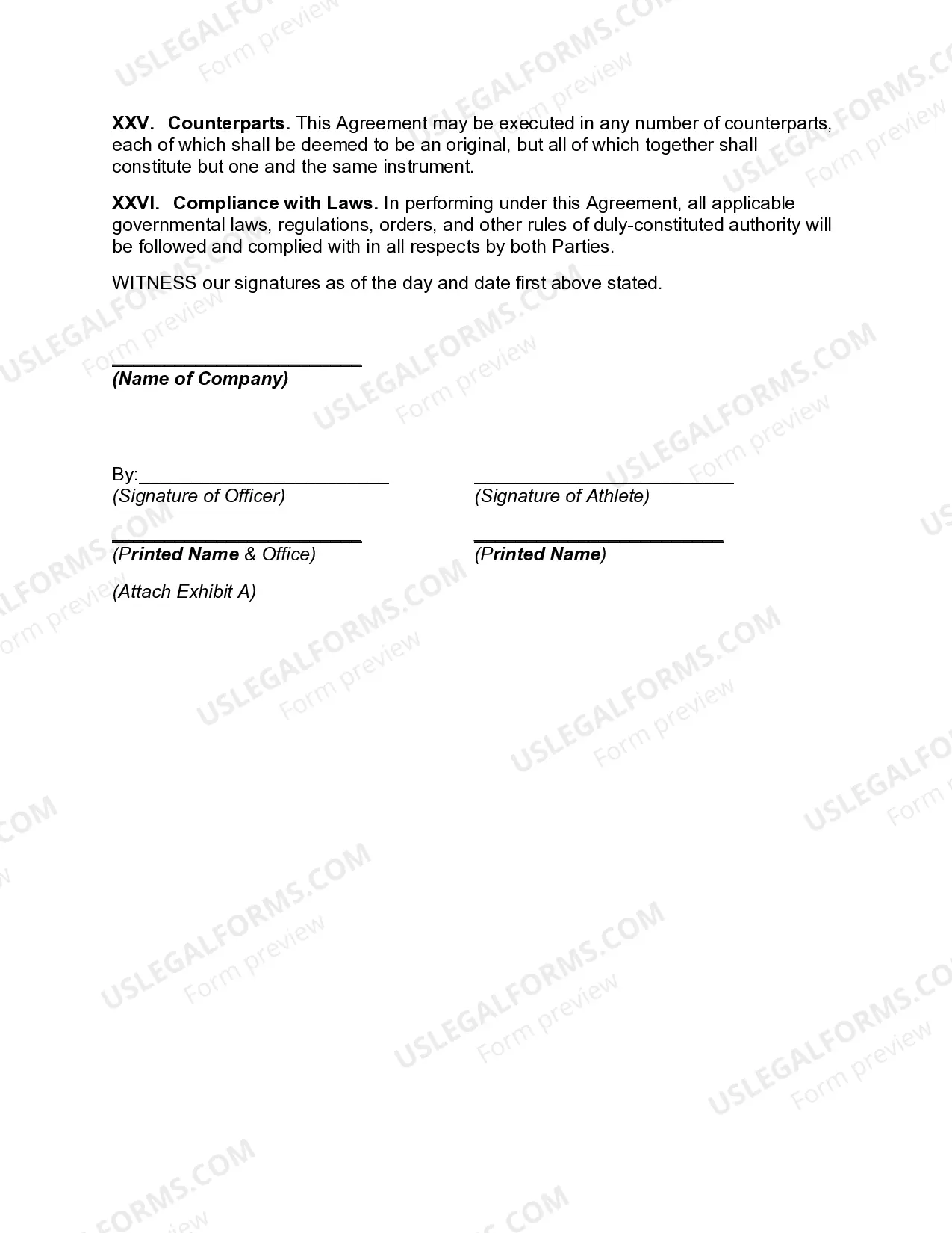 Preview College Athlete NIL Endorsement Agreement