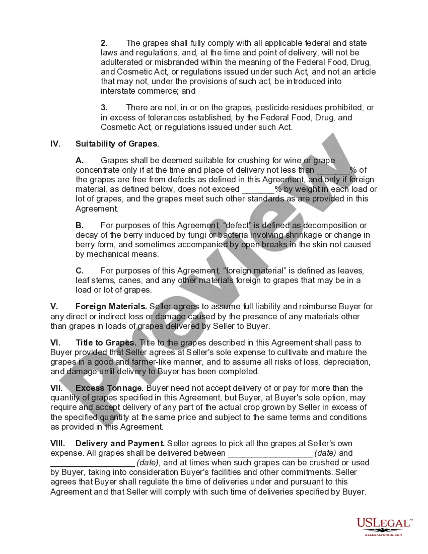 Preview Agreement for the Sale of Grapes to Vintner