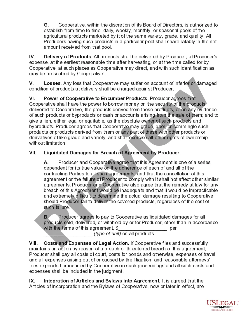 Preview Agreement for the Purchase and Sale of Agricultural Products between Producer and Cooperative Association