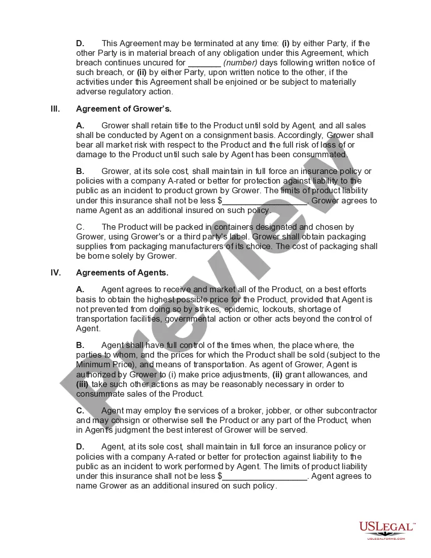 Preview Agreement between Grower and Sales Agent for Marketing and Sale of Cannabidiol Oil