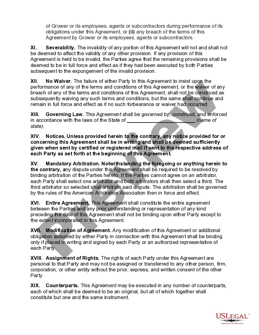 Preview Agreement between Grower and Sales Agent for Marketing and Sale of Cannabidiol Oil