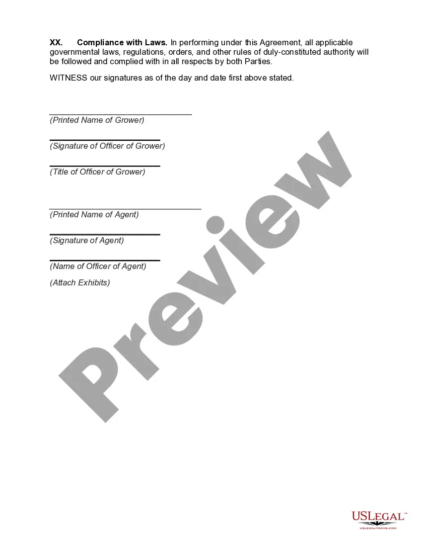 Preview Agreement between Grower and Sales Agent for Marketing and Sale of Cannabidiol Oil