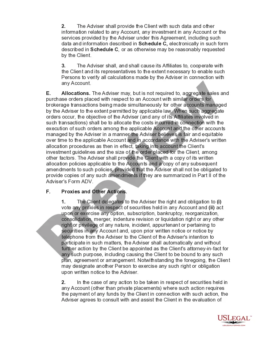 Preview Agreement for Services of Investment Adviser between Insurance Company and Investment Adviser