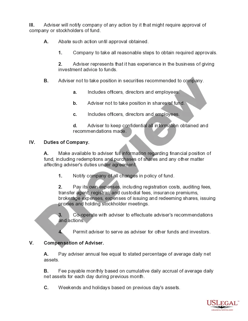 Get Matters to Consider when Drafting a Contract between Investment Company and Adviser Preview Matters to Consider when Drafting a Contract between Investment Company and Adviser