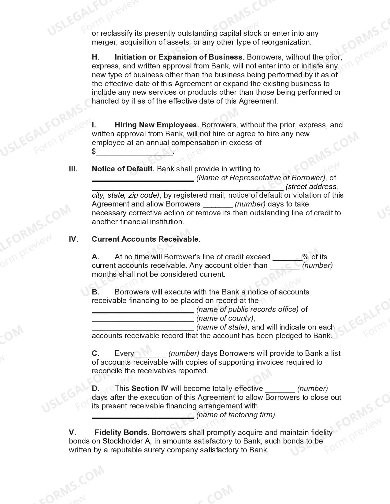 Preview Loan Agreement between Corporate Borrowers and Bank with Line of Credit