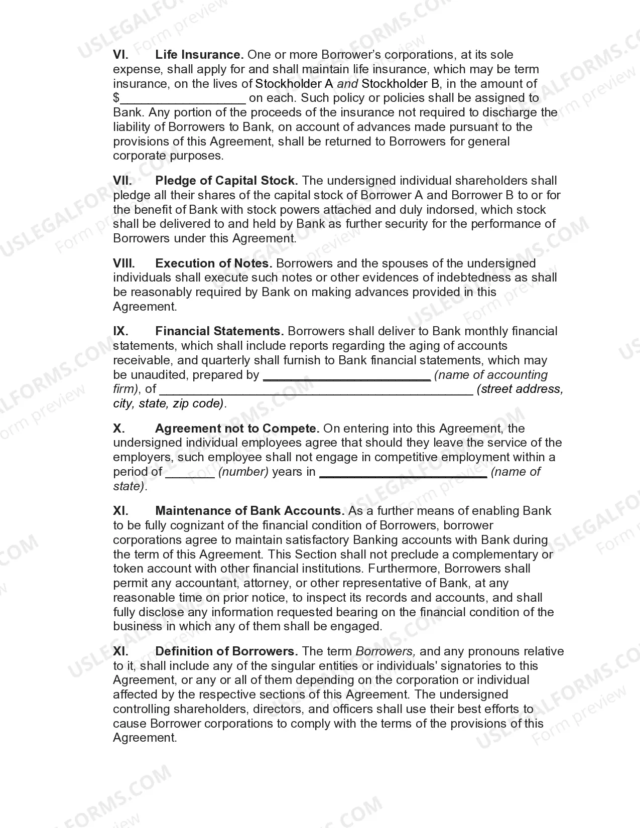 Preview Loan Agreement between Corporate Borrowers and Bank with Line of Credit