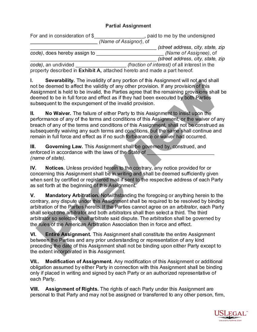 Partial Assignment Us Legal Forms 4590