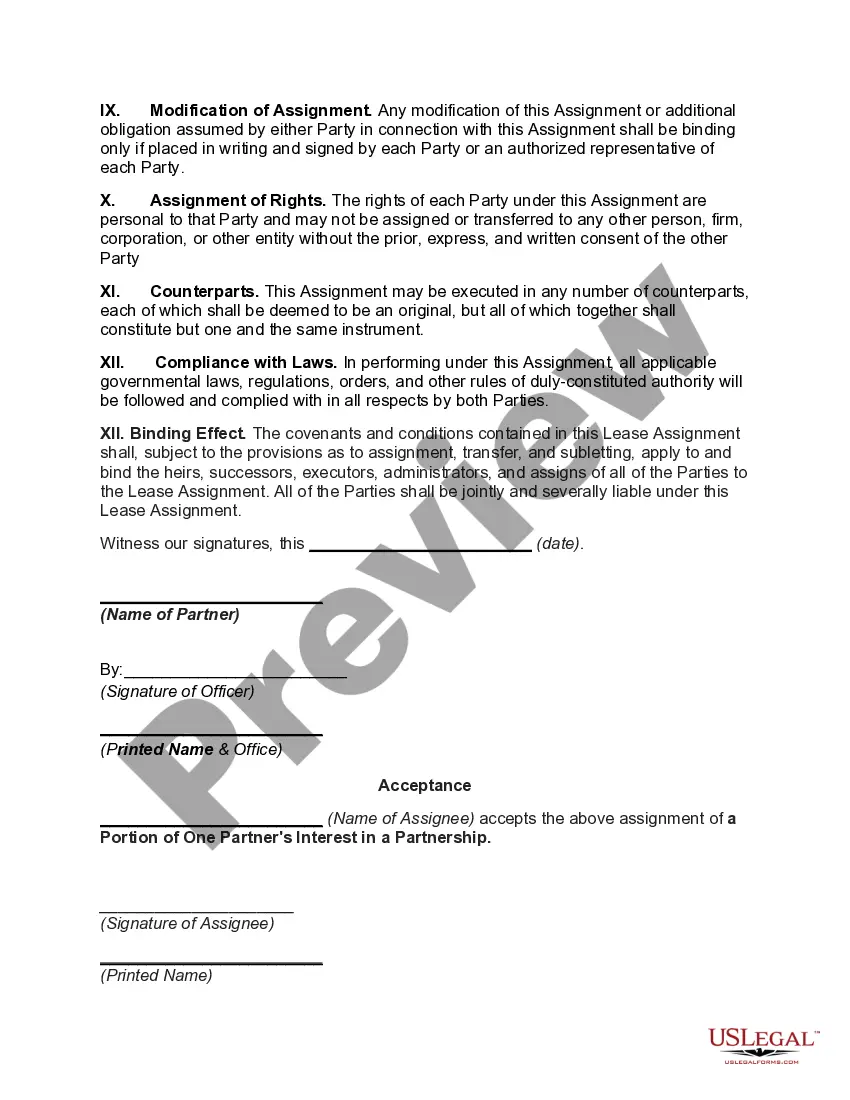 Get Assignment of a Portion of One Partner's Interest in a Partnership to Another Partner Preview Assignment of a Portion of One Partner's Interest in a Partnership to Another Partner