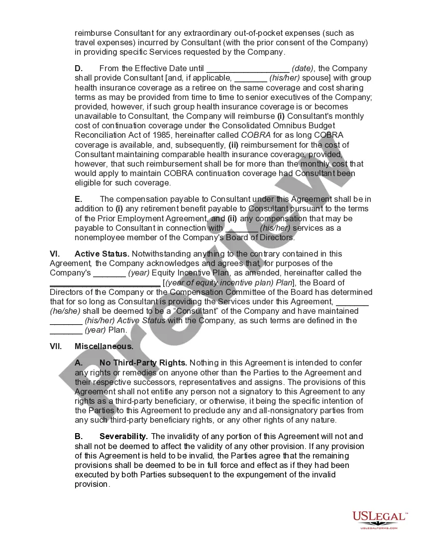 Preview Contract with Retired Chief Executive Officer of Corporation Working as a Consultant Providing Transitional Services