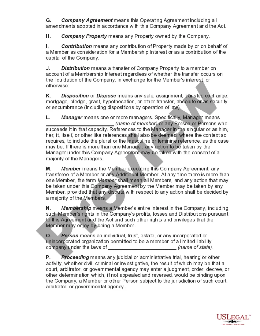 Preview Operating Agreement of a Manager Managed Limited Liability Company with a Single Member