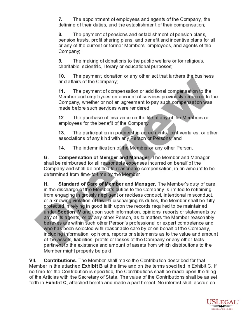 Preview Operating Agreement of a Manager Managed Limited Liability Company with a Single Member