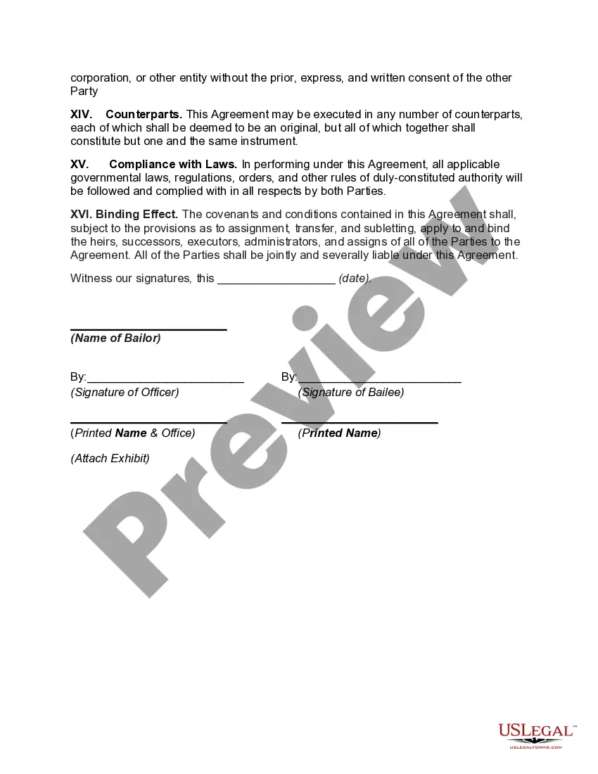 Preview Bailment Agreement with Equipment to be Tested by Prospective Purchaser
