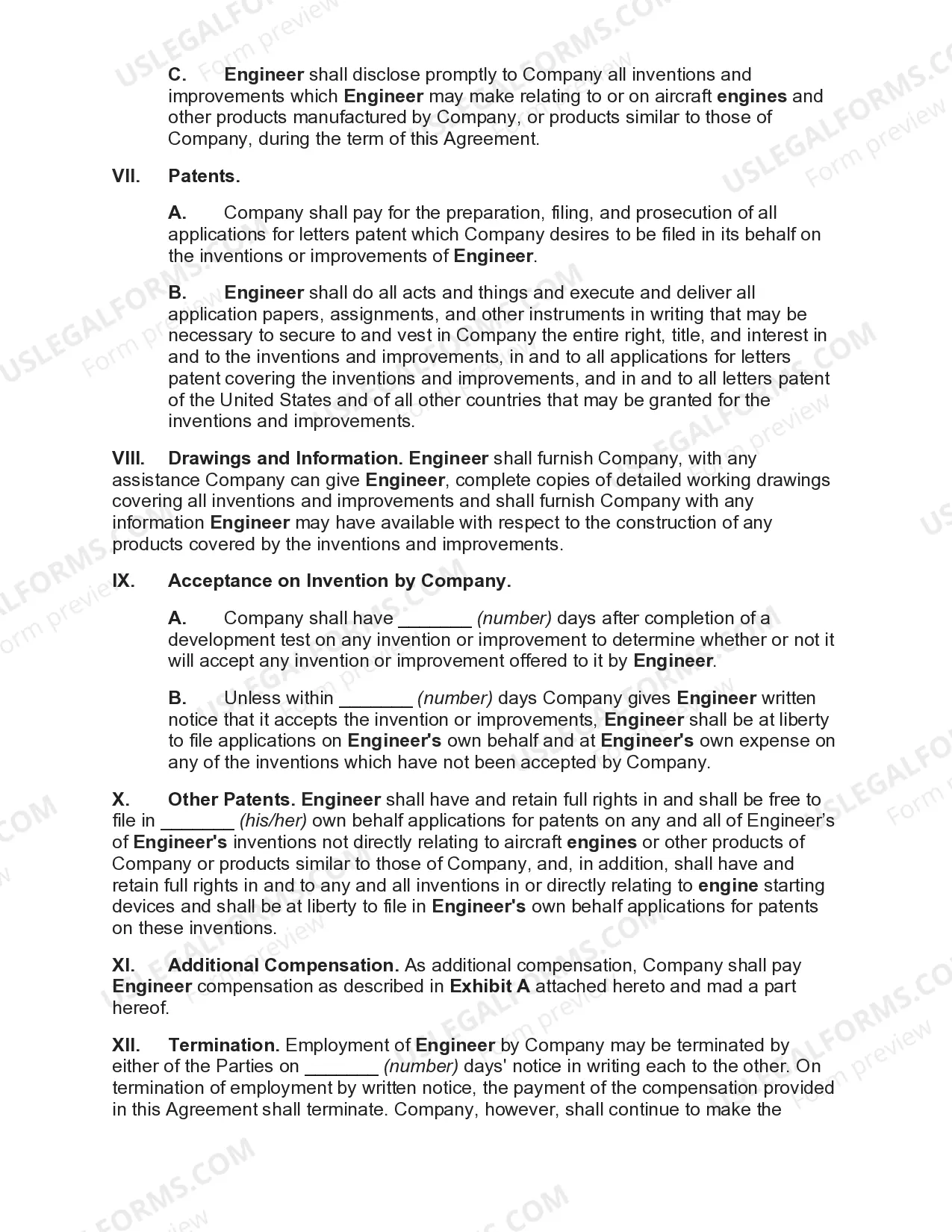 Preview Employment Agreement between Aircraft Engine Manufacturer and Consulting Engineer