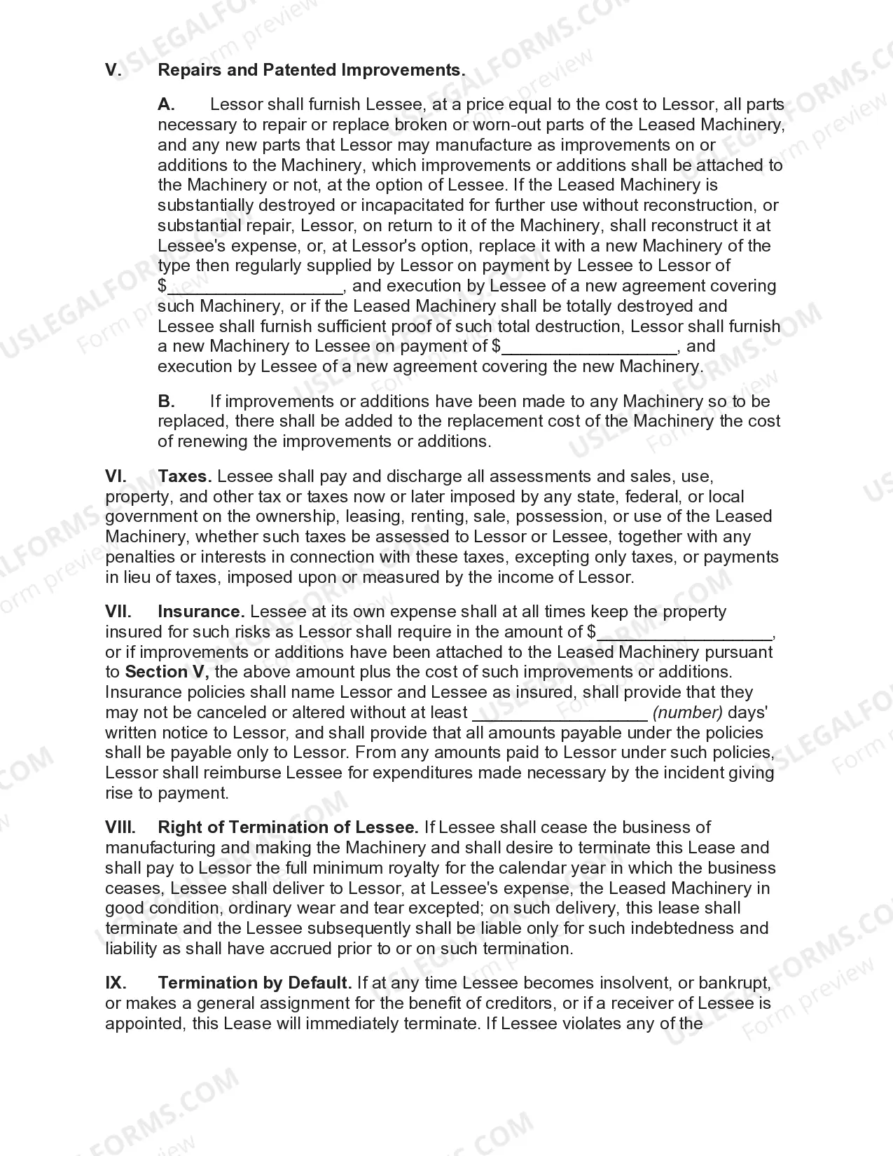 Preview Lease of Machinery