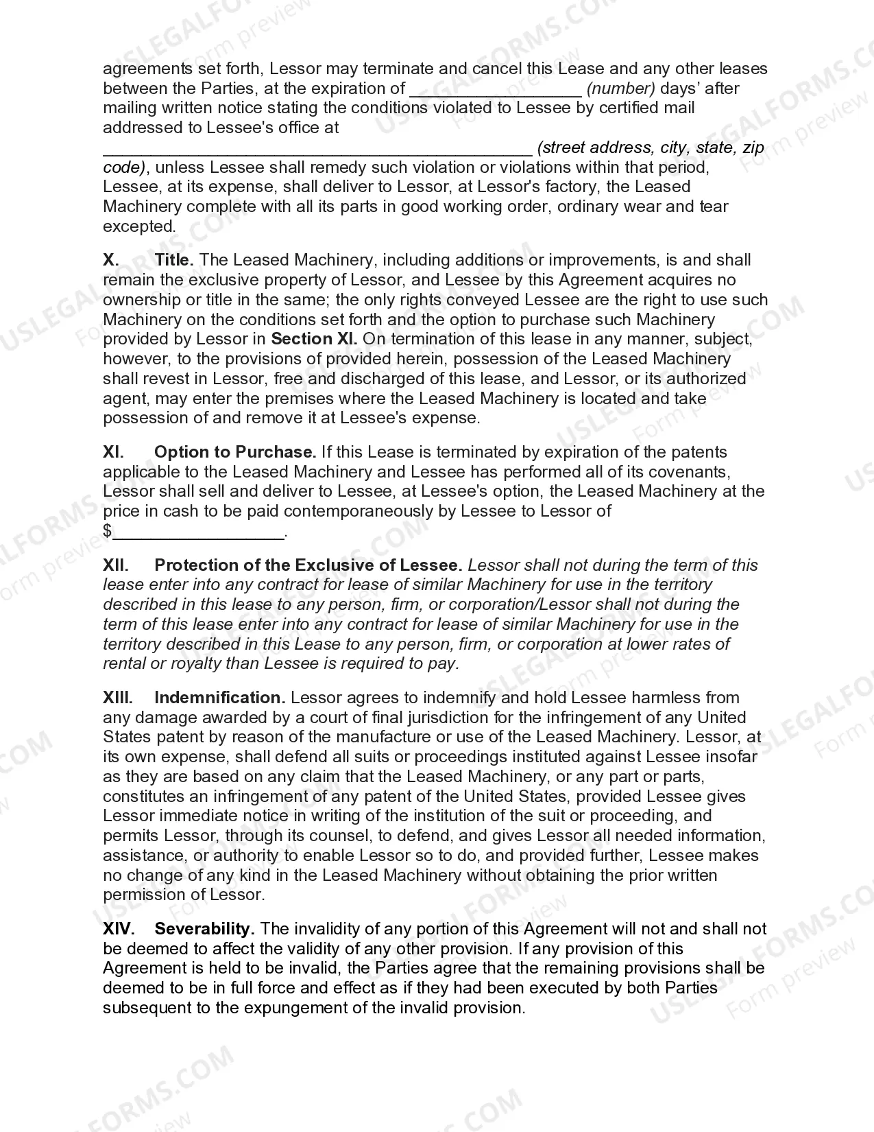 Preview Lease of Machinery