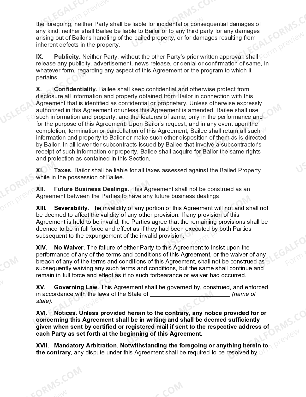 Bailment Agreement for Equipment for Demonstration and Testing with