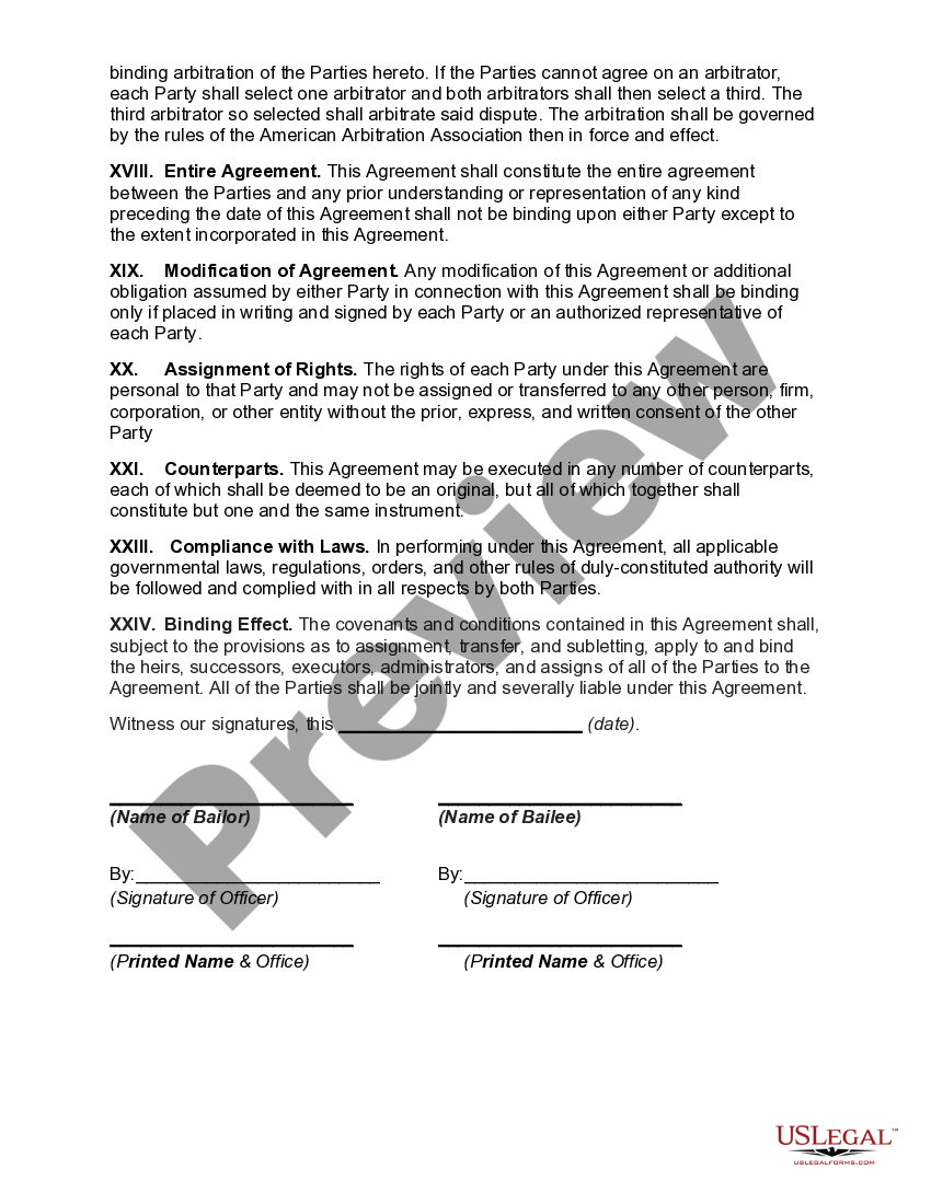 Bailment Agreement for Equipment for Demonstration and Testing with
