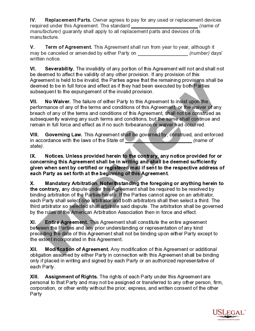 Preview Agreement for the Maintenance of an Automatic Temperature Control System