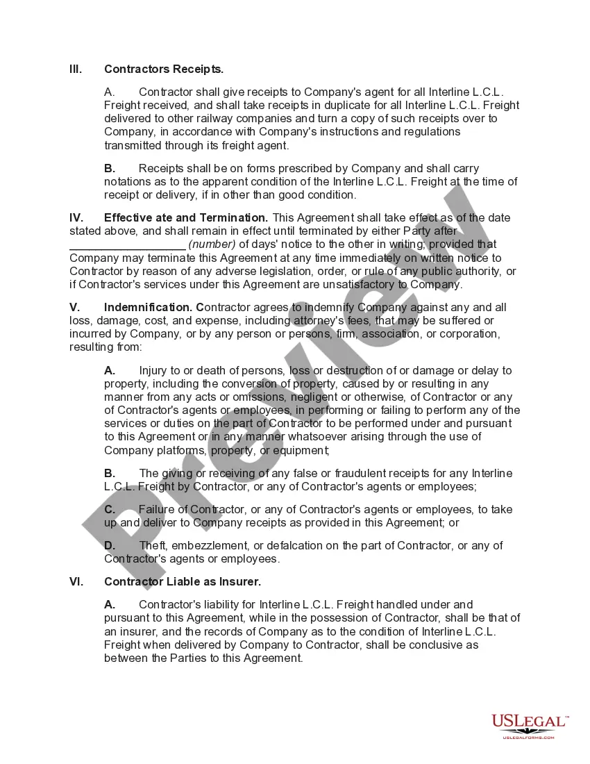 Get General Form of Agreement between Railroad and Trucking Company Preview General Form of Agreement between Railroad and Trucking Company