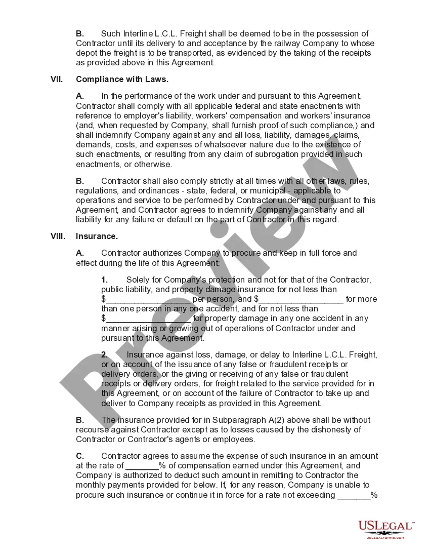 Get General Form of Agreement between Railroad and Trucking Company Preview General Form of Agreement between Railroad and Trucking Company