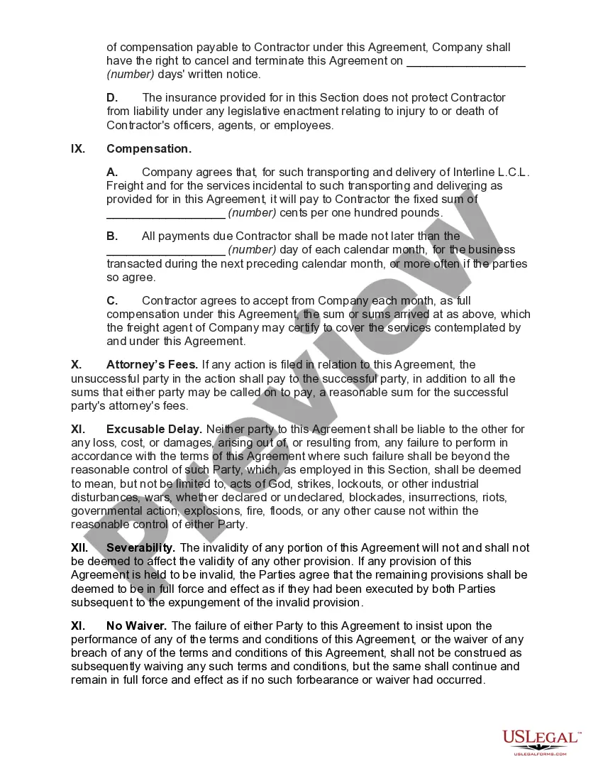 Get General Form of Agreement between Railroad and Trucking Company Preview General Form of Agreement between Railroad and Trucking Company