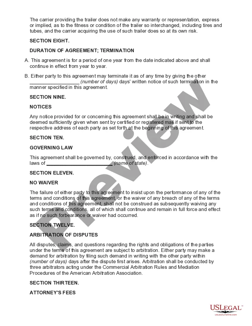 Preview Trailer Interchange Agreement