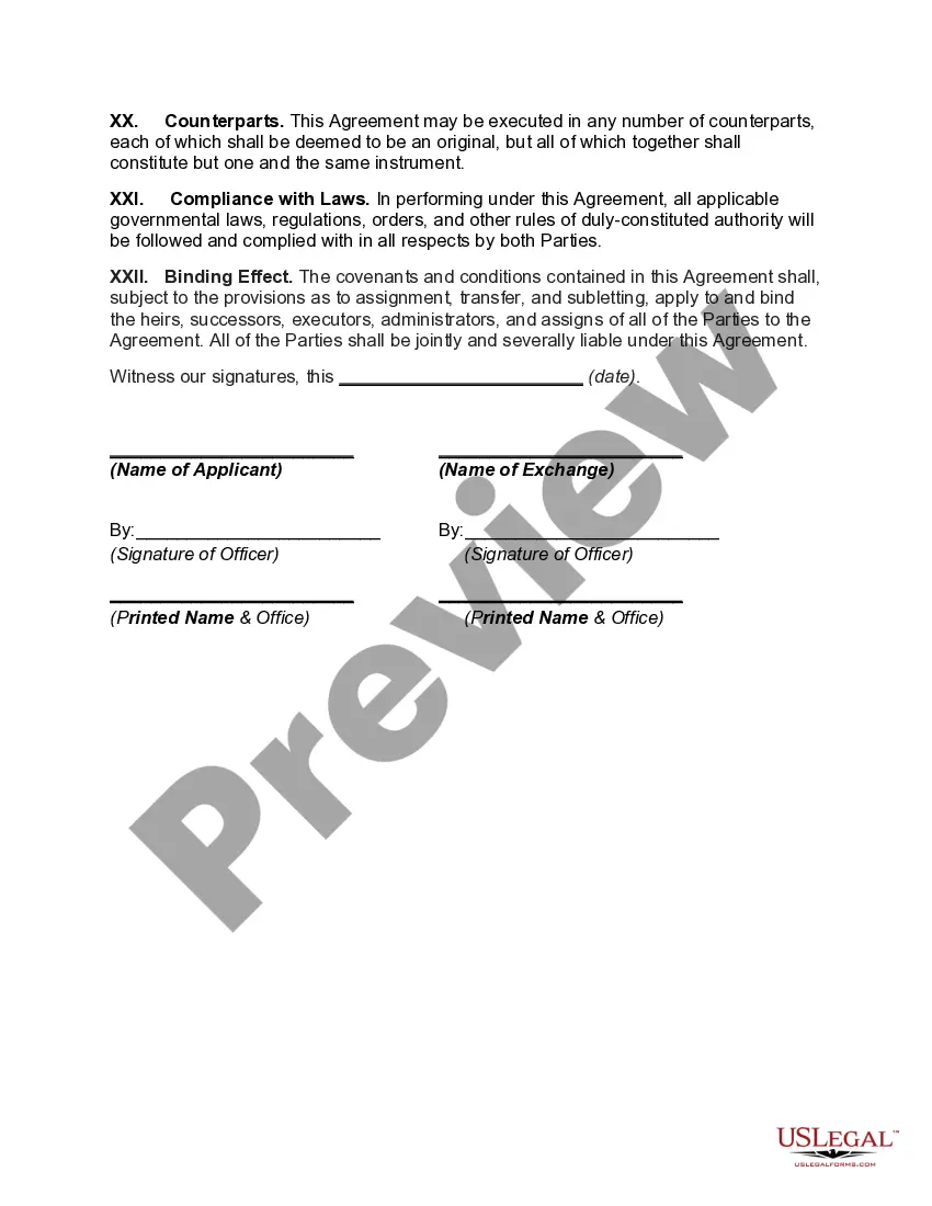 Preview Agreement to List Securities on Exchange - Application and Agreement of Corporation whose Security is to be Listed