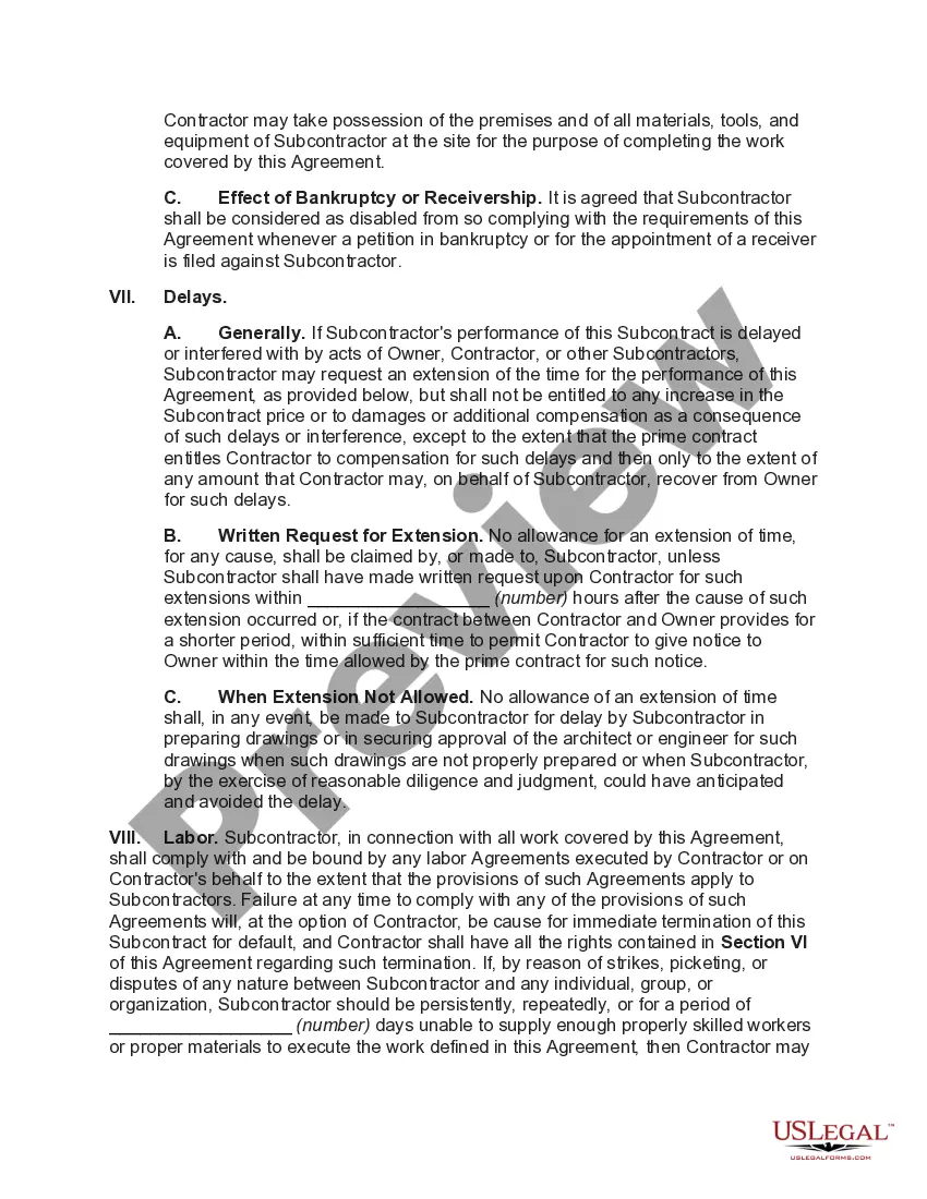 Get Subcontract for Construction of Portion of Materials to go into Building with Extensive Indemnification Provisions Preview Subcontract for Construction of Portion of Materials to go into Building with Extensive Indemnification Provisions
