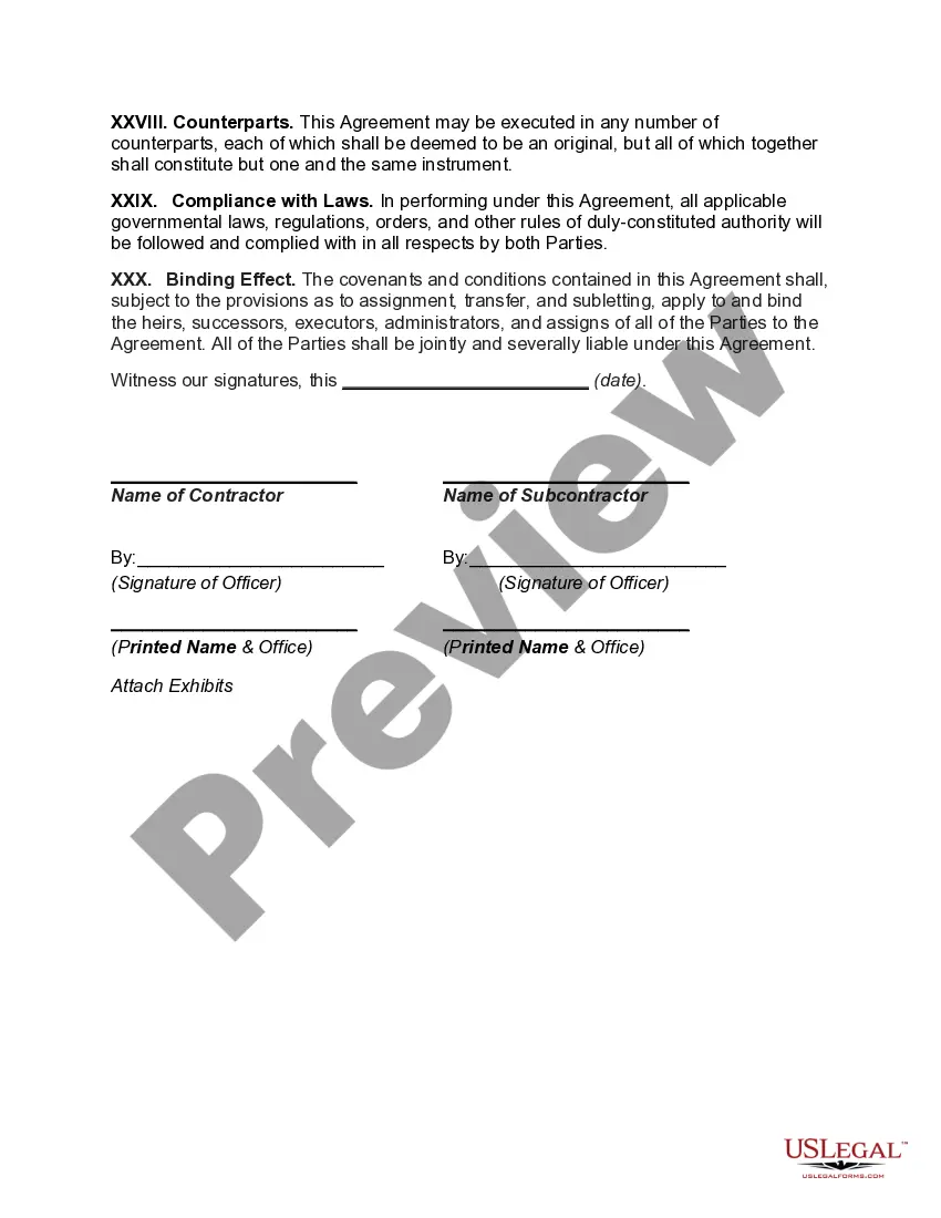 Get Subcontract for Construction of Portion of Materials to go into Building with Extensive Indemnification Provisions Preview Subcontract for Construction of Portion of Materials to go into Building with Extensive Indemnification Provisions