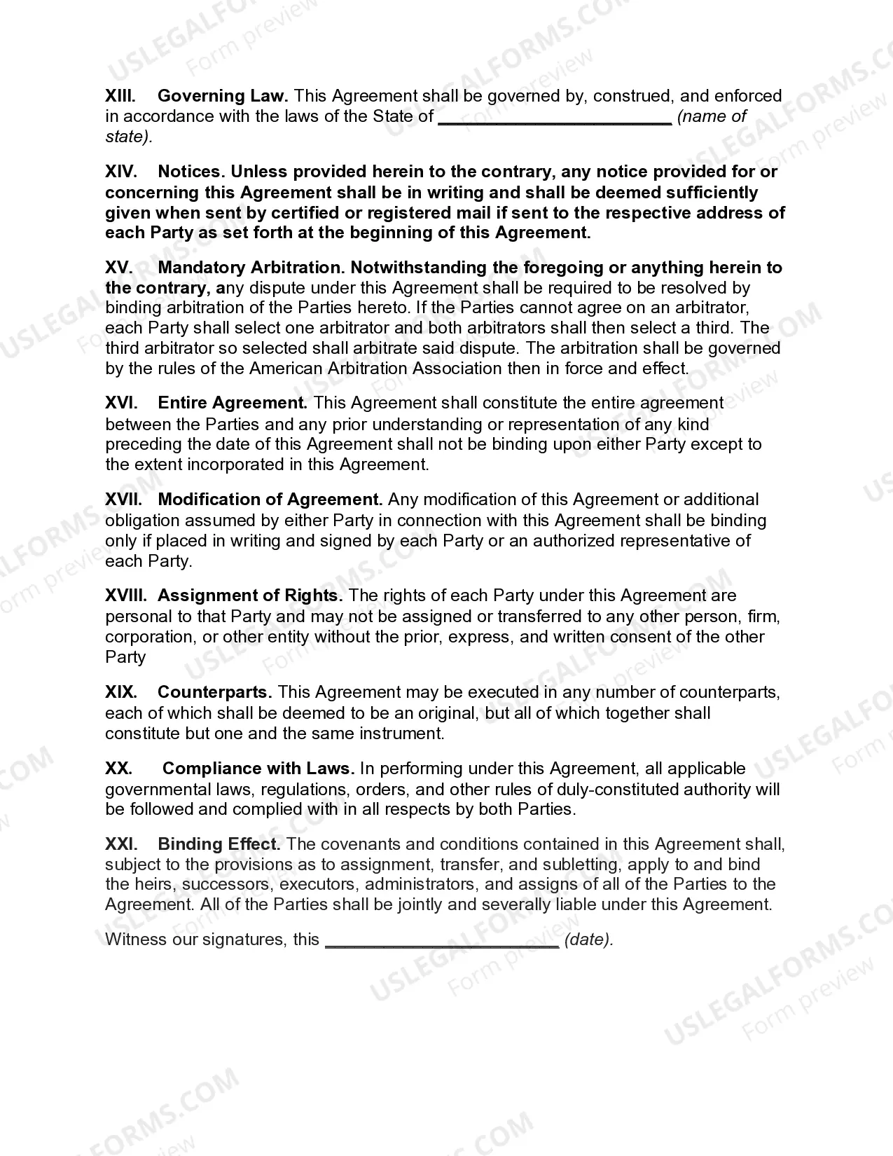 Preview Agreement for Sale of all Assets of a Restaurant Chain