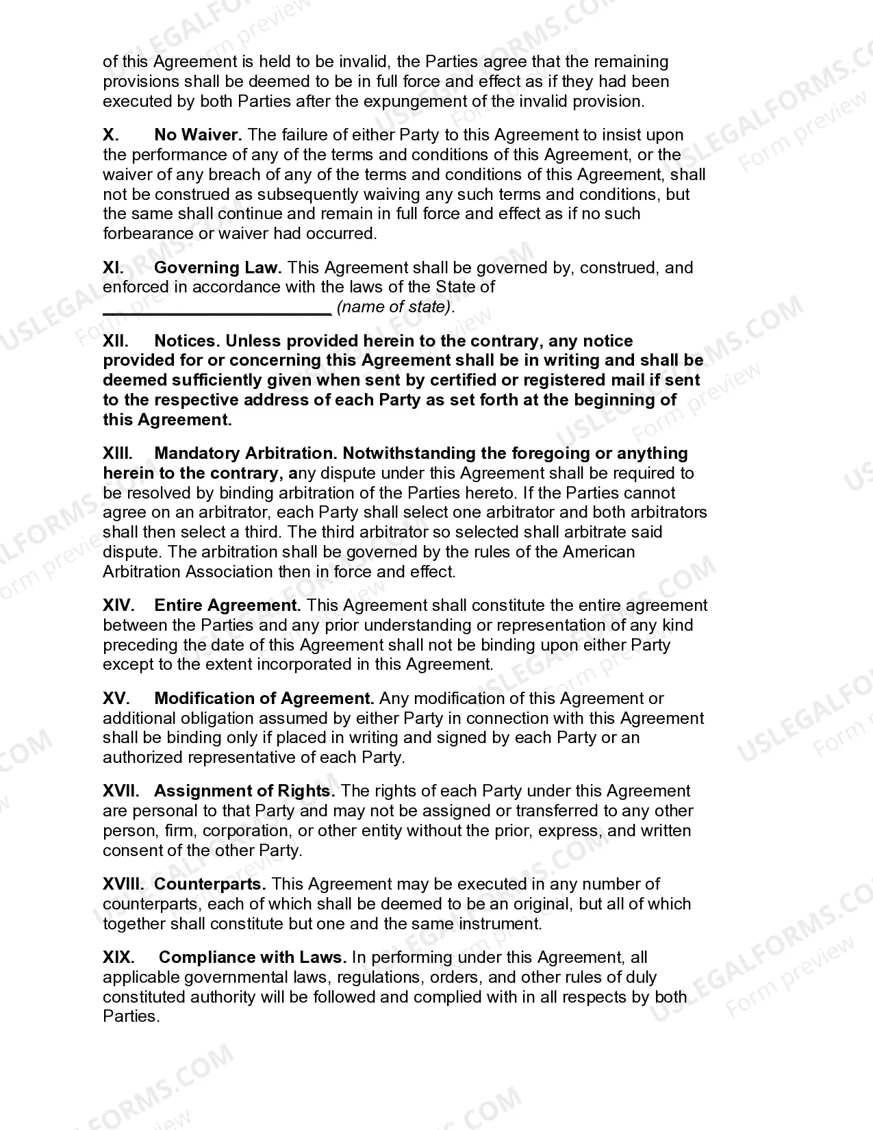 Preview Agreement to Keep Bull for Breeding Services