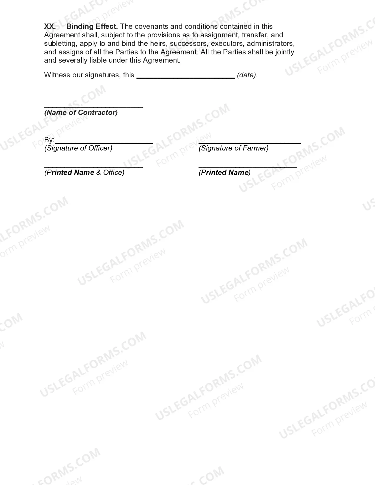 Preview Agreement to Keep Bull for Breeding Services