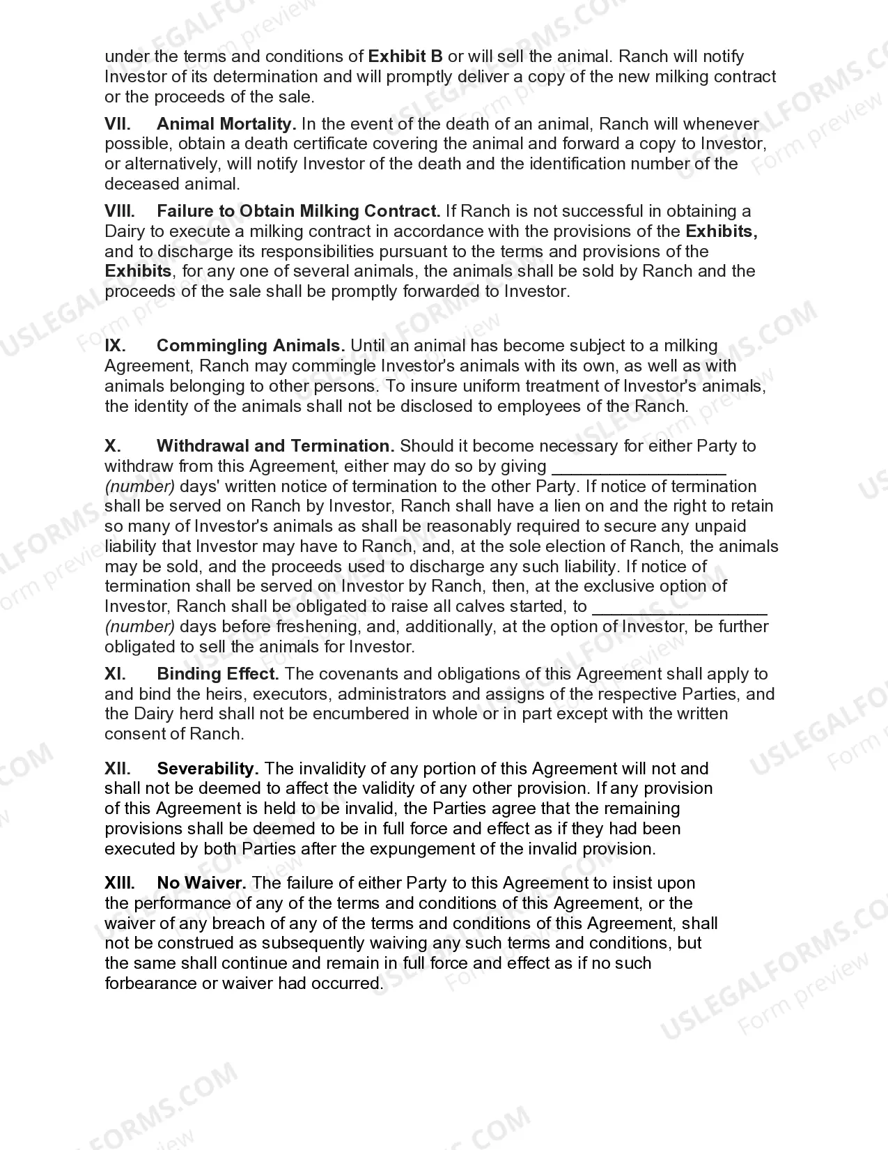 Preview Agreement for Development of Dairy Herd