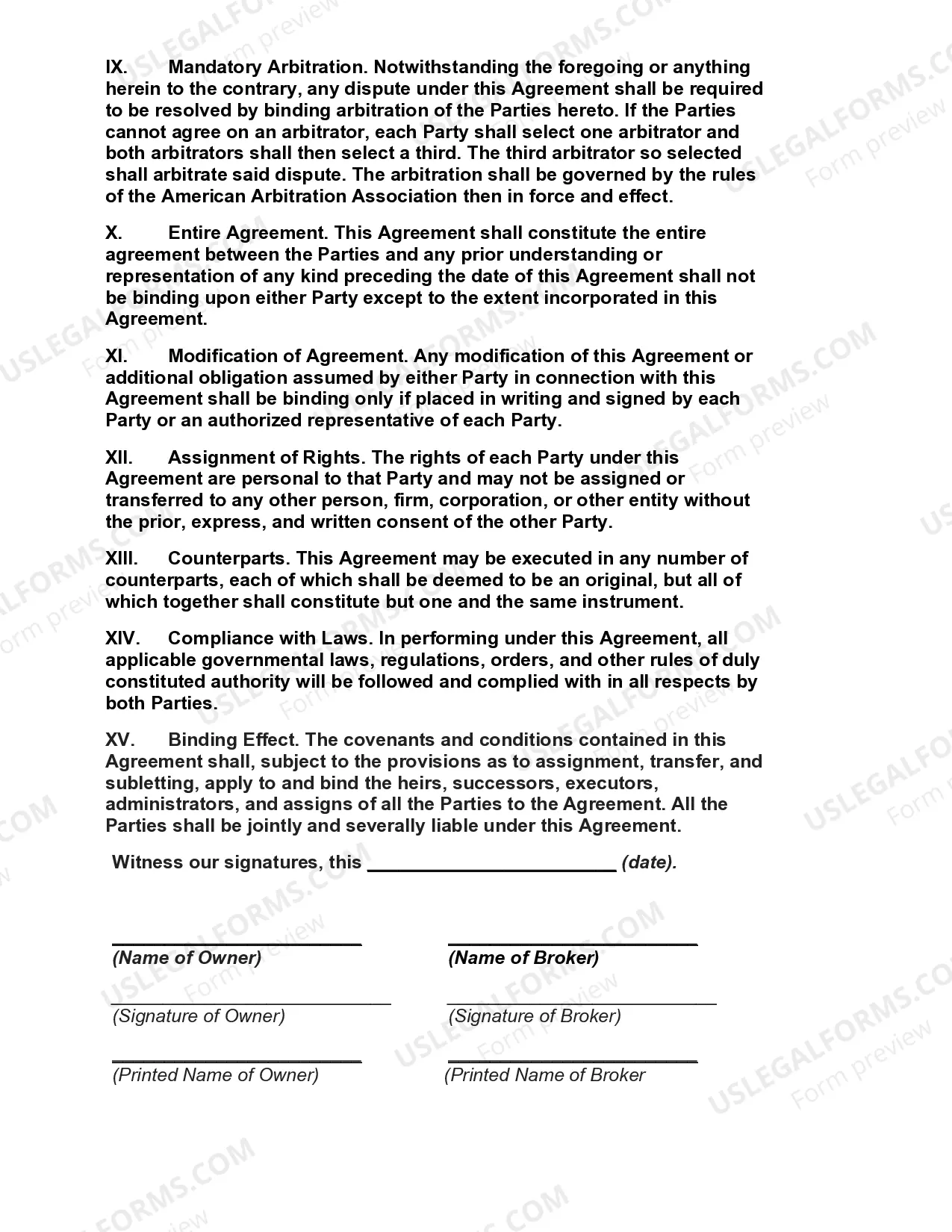 Preview Listing Agreement between Owner and Broker for Sale of Vessel